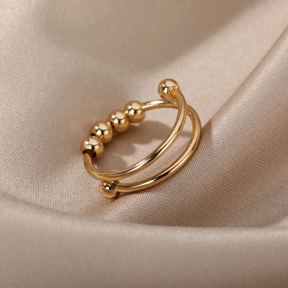 18K Gold Plated Stainless Steel Bead Ring
