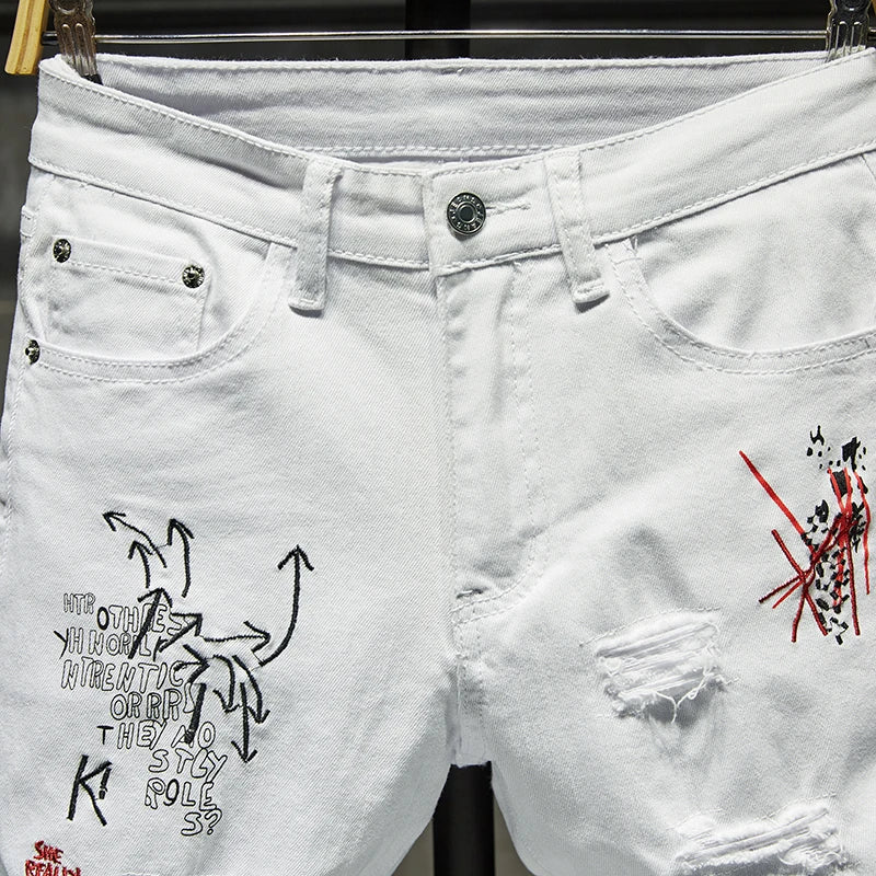 Men’s Ripped Printed Skinny Jeans | Hip Hop Streetwear Denim Pants