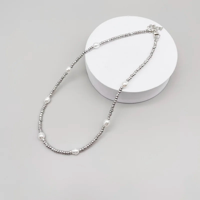 Silver Beads &amp; Pearl Necklace