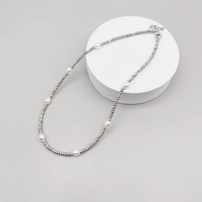 Silver Beads &amp; Pearl Necklace