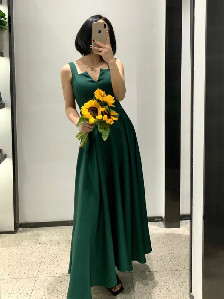 Summer V-Neck Spaghetti Strap Maxi Dress for Women