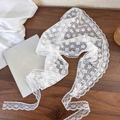 White Woven Floral Lace Headscarf for Women