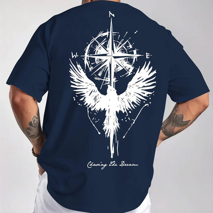 Men’s Cotton Compass &amp; Bird Print T-Shirt