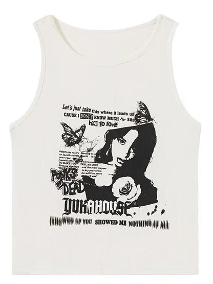 Grunge Print Sleeveless Tank Top for Women
