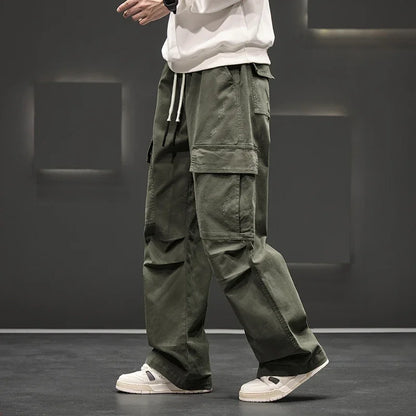 Autumn New Wide Leg Pocket Cargo Pants Men Trousers Neutral Loose Casual Cotton Straight Outdoor Fashion Pants Big Size 8xl