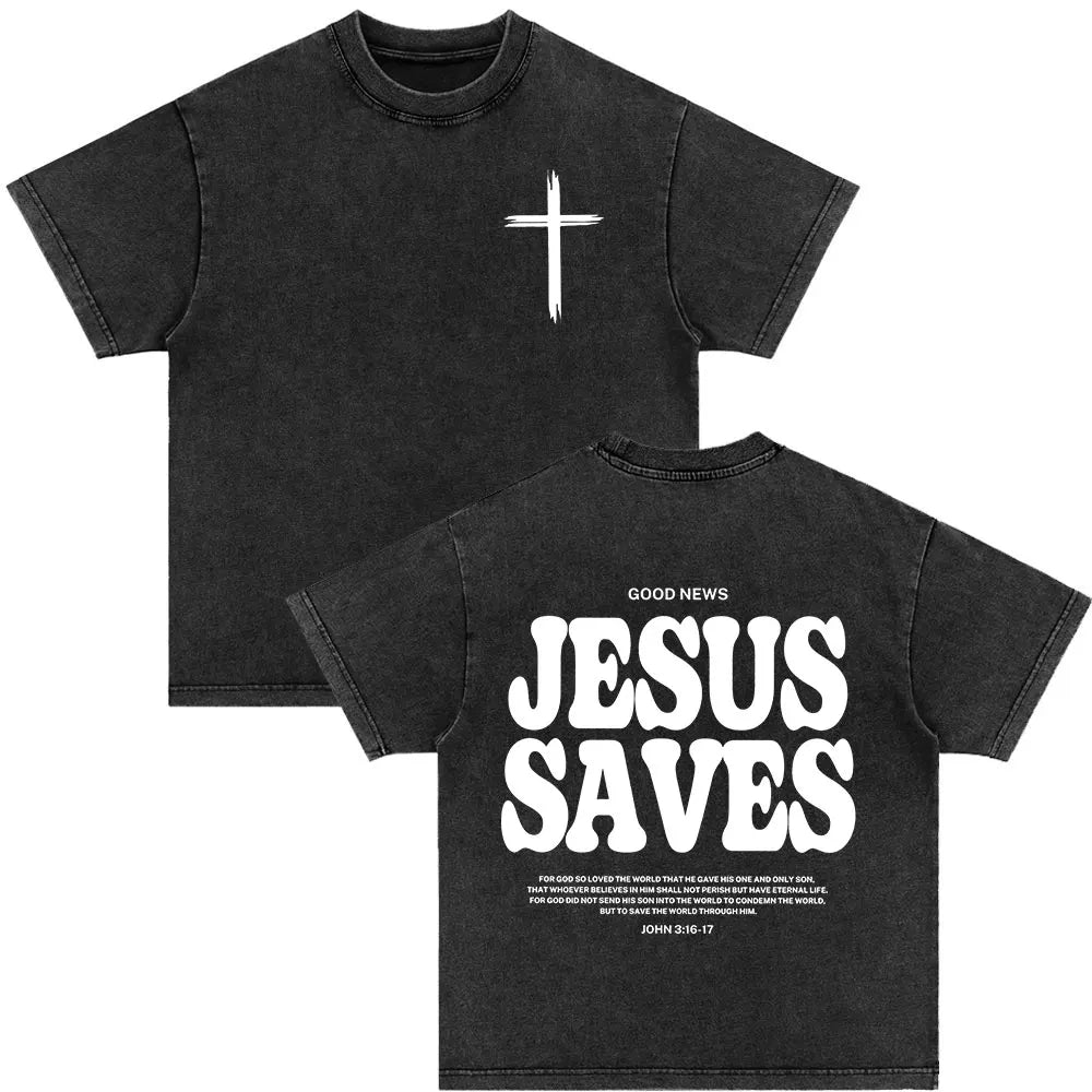 Christian Strength in Jesus Bible Verse Vintage Washed T-shirts Men Women Fashion Harajuku Oversized T Shirt 100% Cotton T-shirt