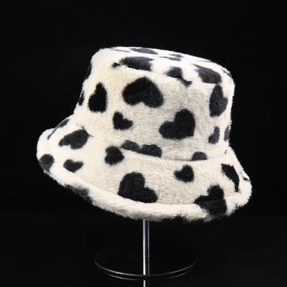 Sweet Faux Fur Fisherman Hat | Fluffy Heart Bucket Hat for Winter &amp; Casual Wear