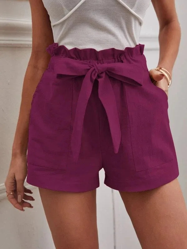 Women’s Summer Linen-Look Casual Shorts | High Waist, Wide Leg, Loose Fit