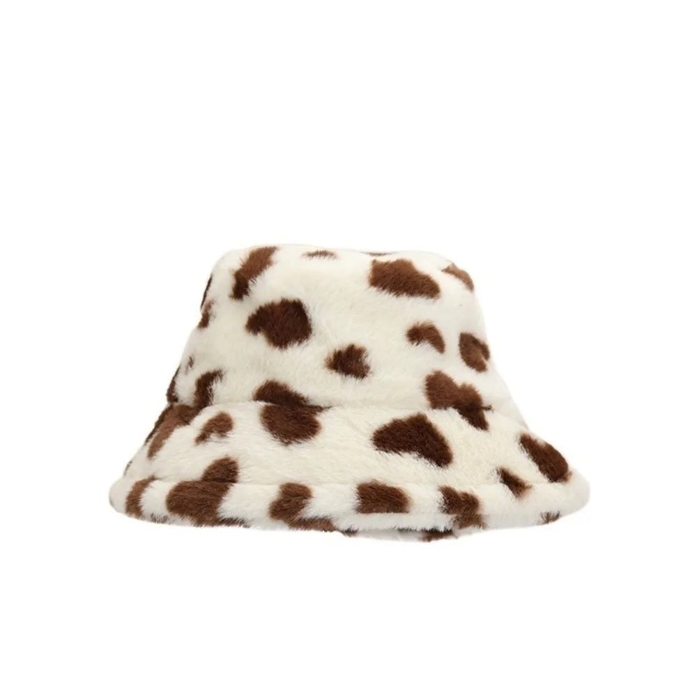 Sweet Faux Fur Fisherman Hat | Fluffy Heart Bucket Hat for Winter &amp; Casual Wear
