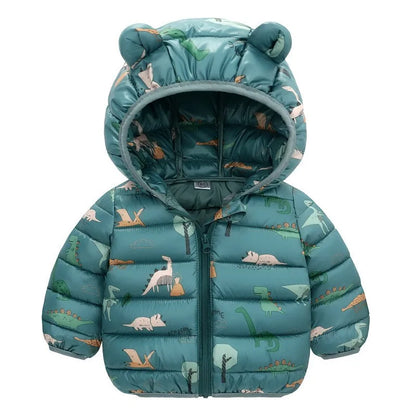 Kids Dinosaur Hooded Down Jacket