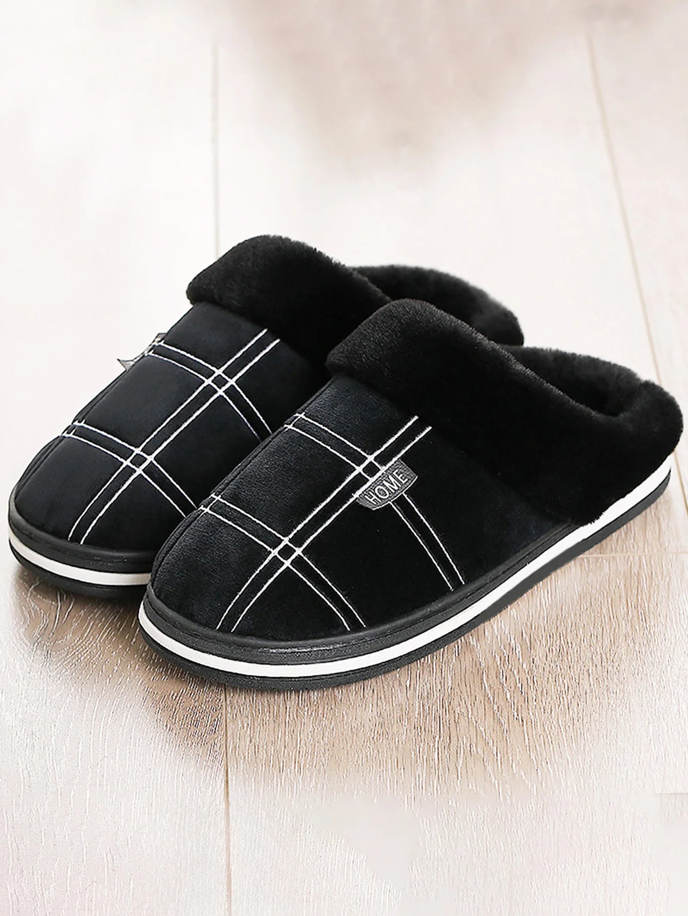 Pmoiste Men’s Soft Flannel Plaid House Slippers – Memory Foam Indoor Shoes