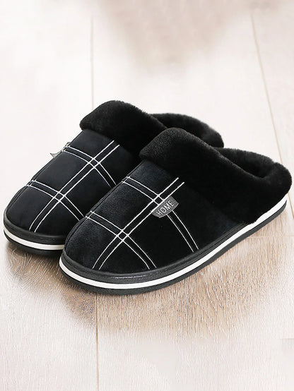 Pmoiste Men’s Soft Flannel Plaid House Slippers – Memory Foam Indoor Shoes