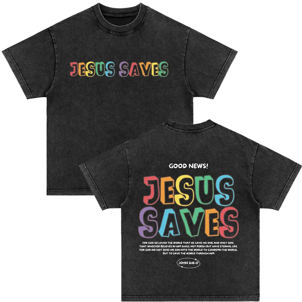 Christian Strength in Jesus Bible Verse Vintage Washed T-shirts Men Women Fashion Harajuku Oversized T Shirt 100% Cotton T-shirt