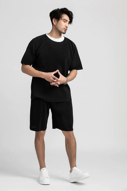 Miyake Pleated Shorts For Men Clothing Loose Casual Shorts Summer Clothes For Men Gym Sport Shorts Men Drawstring Pants