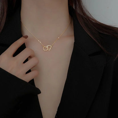 Double Heart Gold Stainless Steel Choker for Women &amp; Couples
