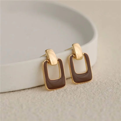 Vintage Brown Hollow Square Drop Earrings