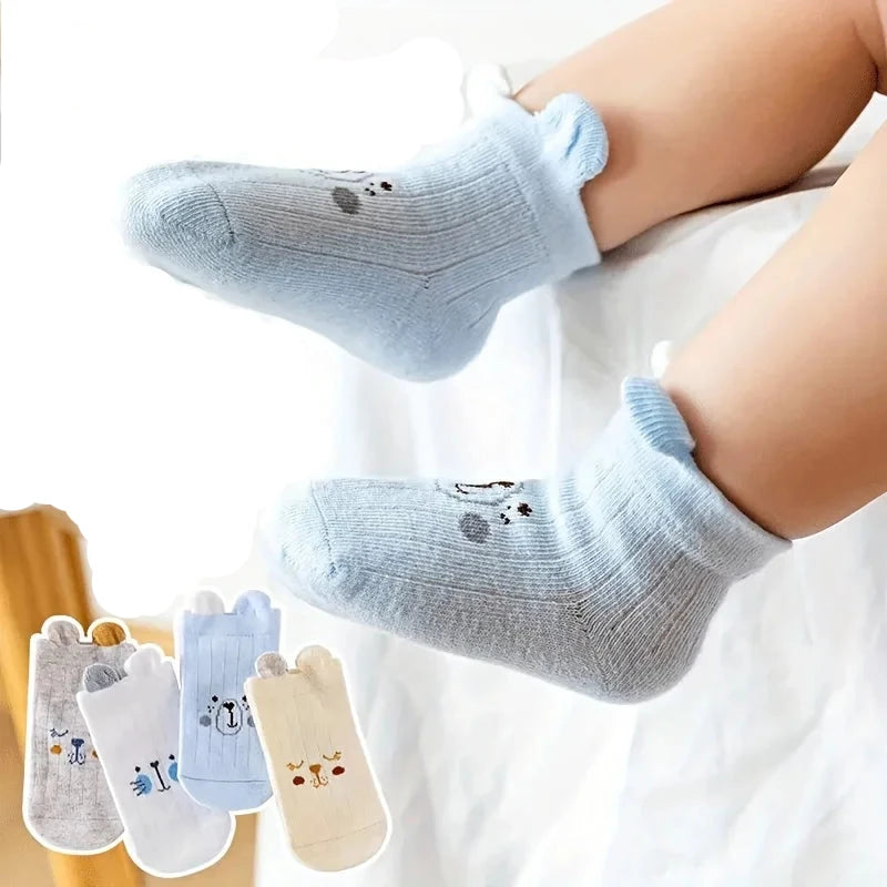 4 Pairs of Cute Bear Design Socks with 3D Ears