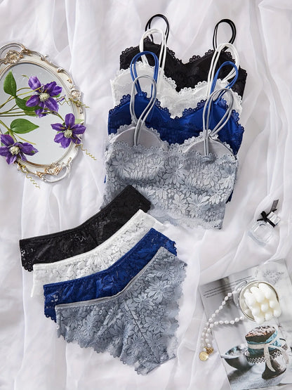 8pcs Wire-Free Lace Lingerie Set | 4 Bras &amp; 4 Panties Combo