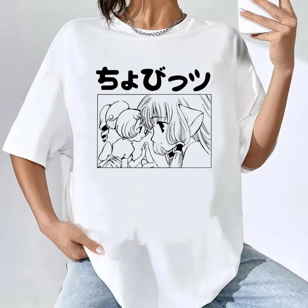 Women’s Kawaii Vintage Cartoon Tee with O-Neck
