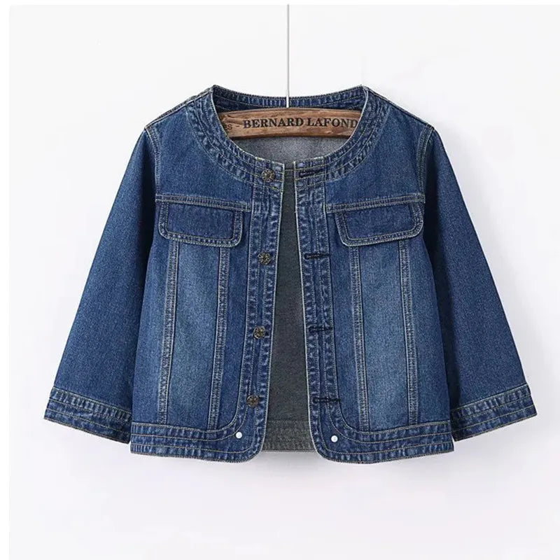 5XL New Quarter sleeved O neck Denim Jacket For women&
