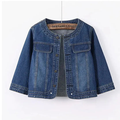 5XL New Quarter sleeved O neck Denim Jacket For women&