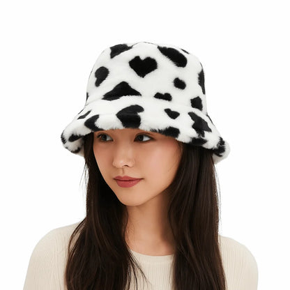 Sweet Faux Fur Fisherman Hat | Fluffy Heart Bucket Hat for Winter &amp; Casual Wear
