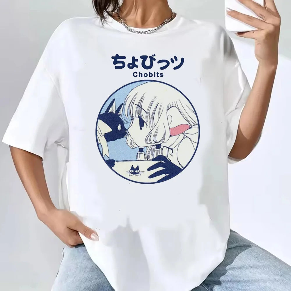 Women’s Kawaii Vintage Cartoon Tee with O-Neck