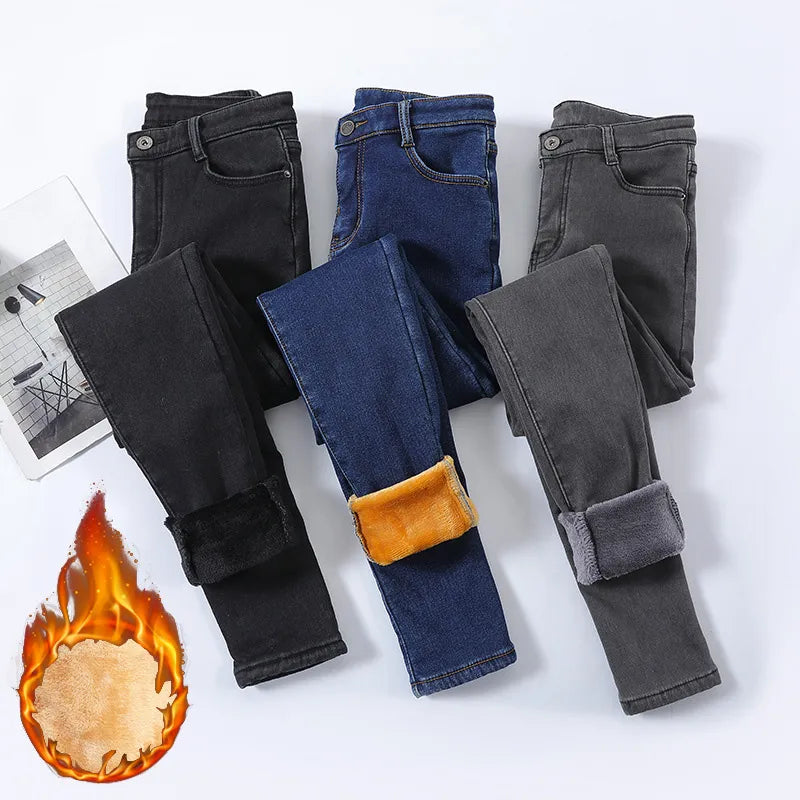 New Women Thermal Jeans Winter Snow Warm Plush Stretch Jeans