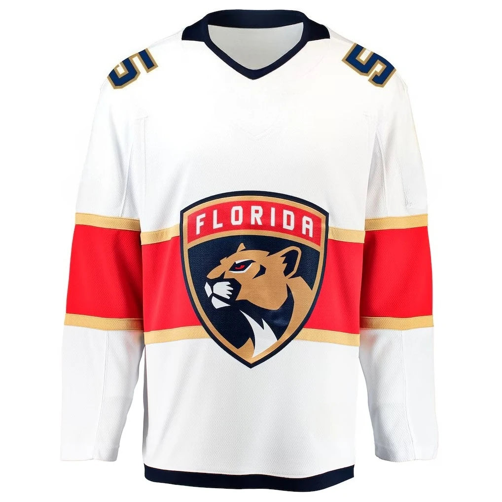Hockey Jersey - White with Red/Navy/Gold Accents Panther Head "Florida" Logo Athletic Jersey 3d HD Prints