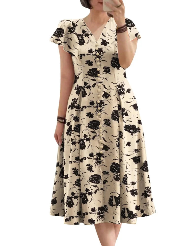 ZANZEA Fashion Floral Print Midi Dress