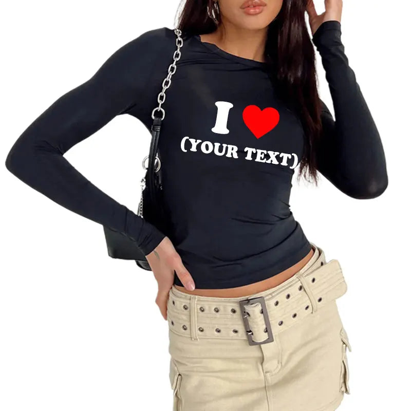 DIY Customize Your Text Couple Spring Autumn Women’s Long Sleeve Crop T-Shirt