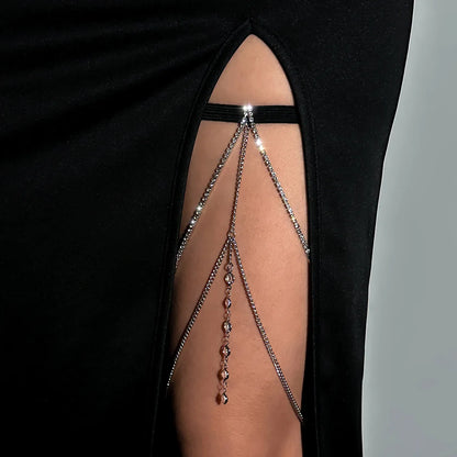 Shiny Crystal Multilayer Tassel Leg Chain