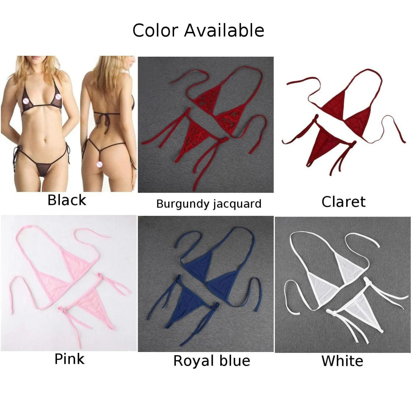 Bra Bikini Swimwear Tie Side Thong, Solid Color