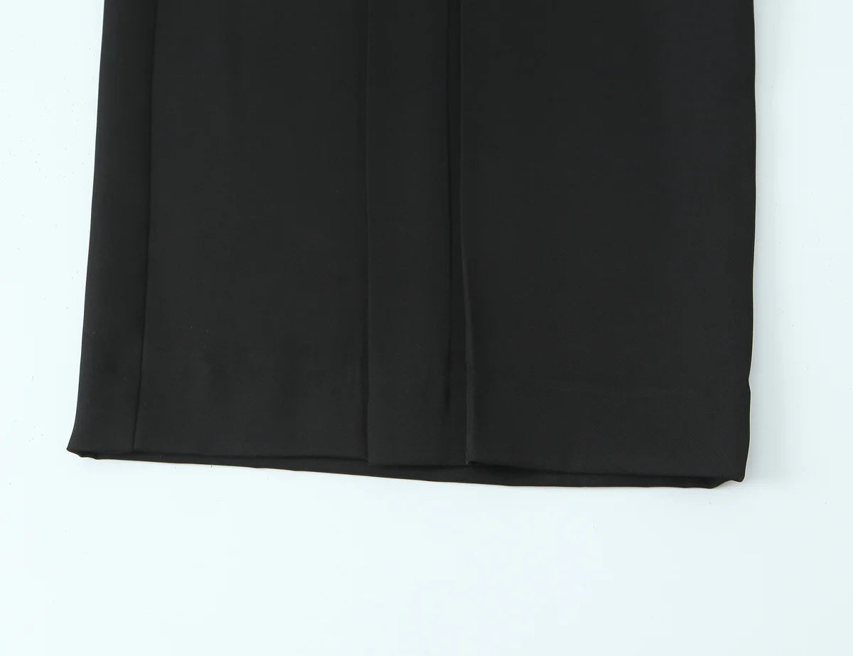 Vintage High-Waist Straight Trousers with Belt | Knee-Length Wide Leg Pants