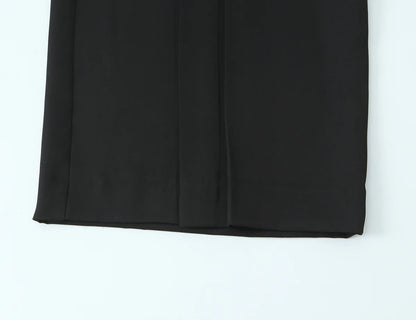 Vintage High-Waist Straight Trousers with Belt | Knee-Length Wide Leg Pants