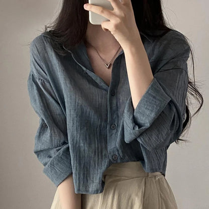 Trendy Anti-UV Pure Color Shirt Blouse