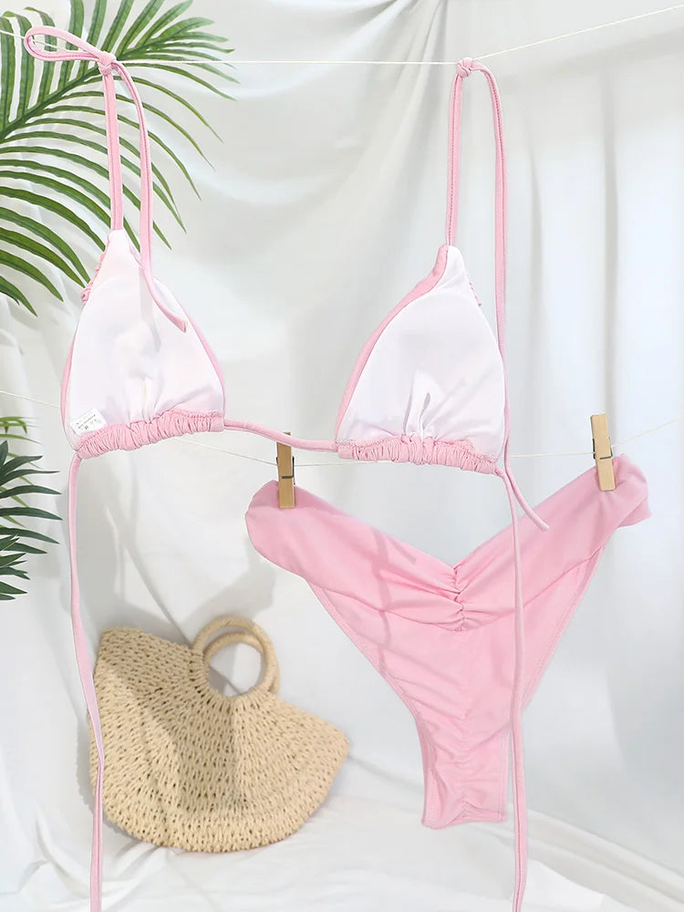 Sexy Pleated Brazilian Bikini Set for Women