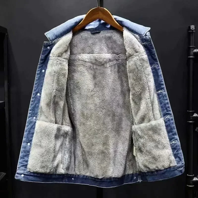 Thickened Fleece-Lined Denim Jacket Men&