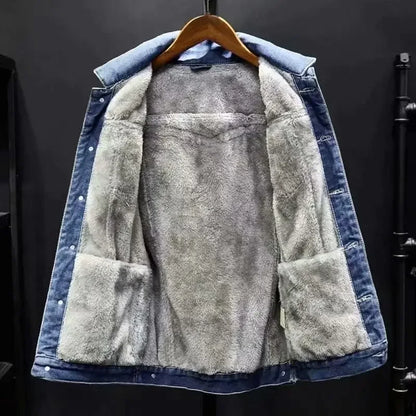 Thickened Fleece-Lined Denim Jacket Men&