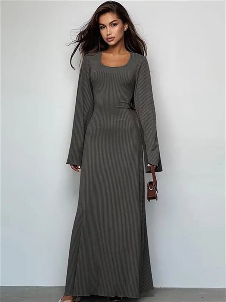 Fantoye Solid Lace-Up Flying Sleeve Loose Fit Dress