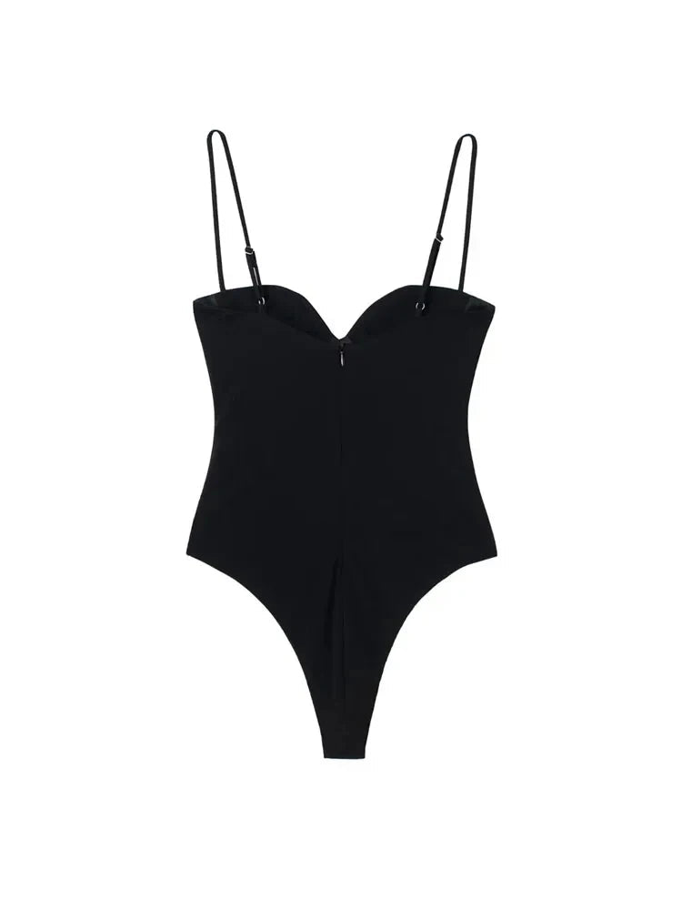 Women’s Sweetheart Neck Bodysuit Draped, Backless - Amazing G