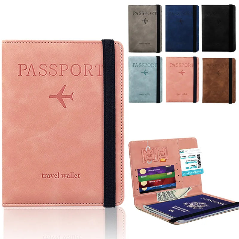 PU Leather RFID Blocking Passport Holder Travel Wallet for Men &amp; Women