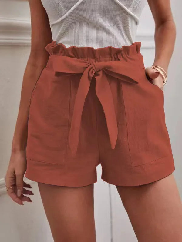 Women’s Summer Linen-Look Casual Shorts | High Waist, Wide Leg, Loose Fit