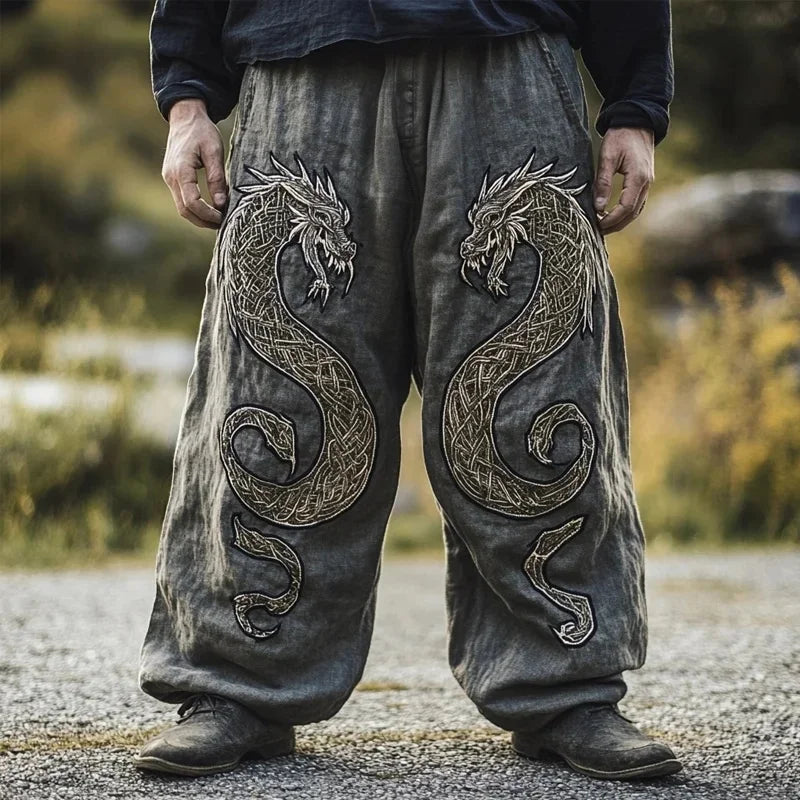 Men’s Retro Viking Celtic Skeleton 3D Printed Casual Drawstring Pants