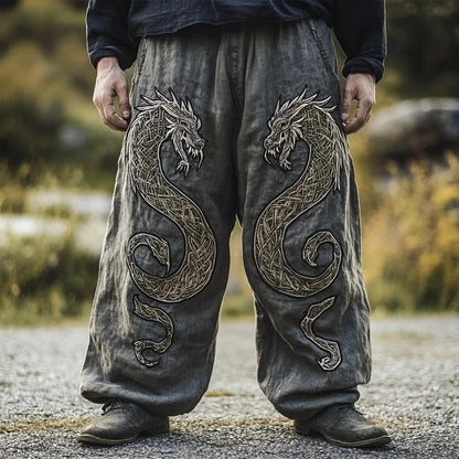 Men’s Retro Viking Celtic Skeleton 3D Printed Casual Drawstring Pants