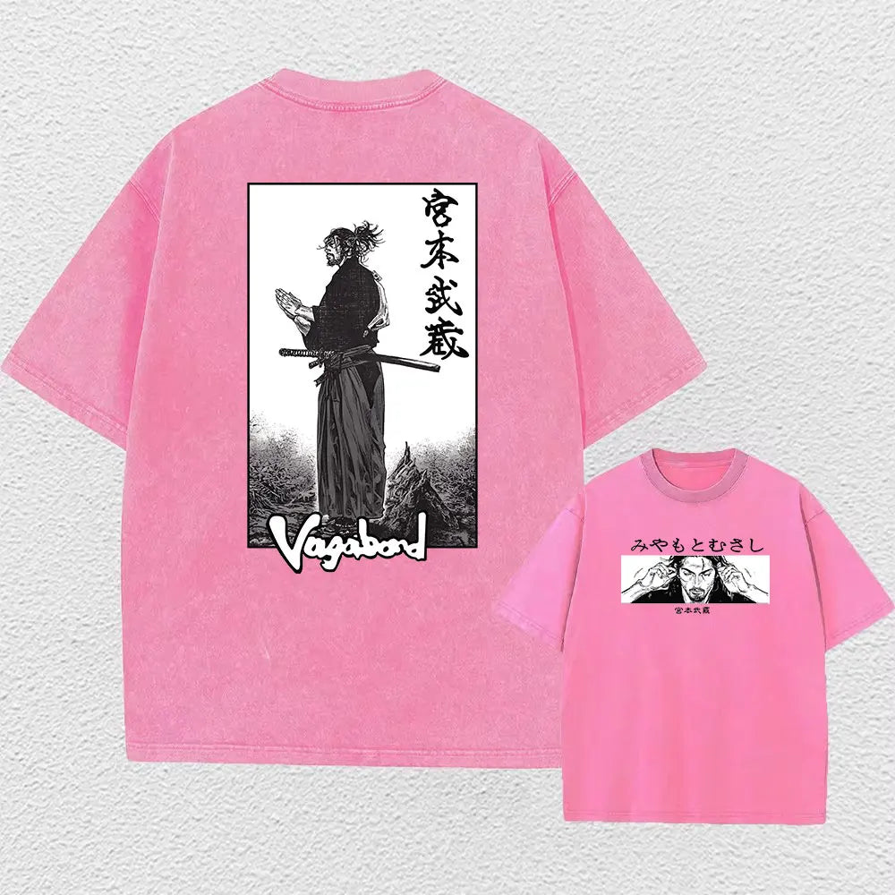 Men Streetwear Tshirt Anime Vagabond Graphic Print Vintage Harajuku Washed Black T Shirt Men Summer Casual Cotton Loose Top Tee