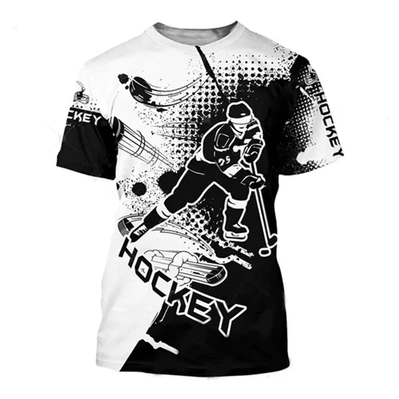 3D Hockey Print Casual T-Shirt | Quick-Dry Loose Fit Crew Neck Summer Tee