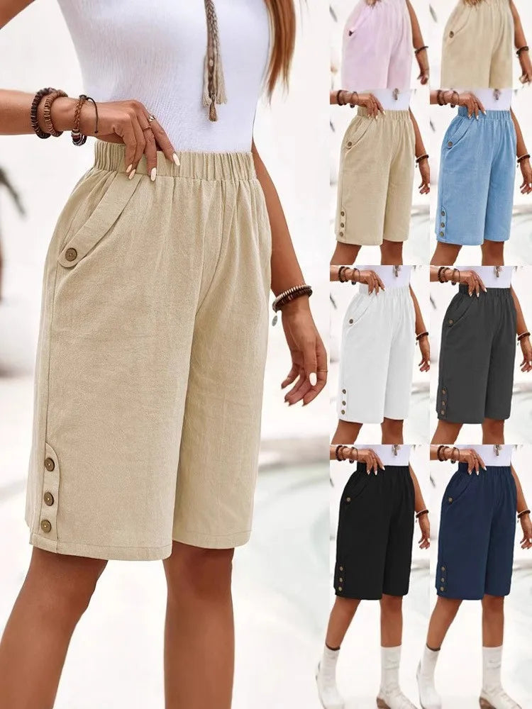 Women’s Casual Cropped Pants | High Waist Straight Leg Solid Color