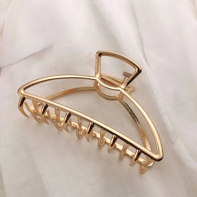 Gold Hollow Geometric Metal Hair Clip for Women