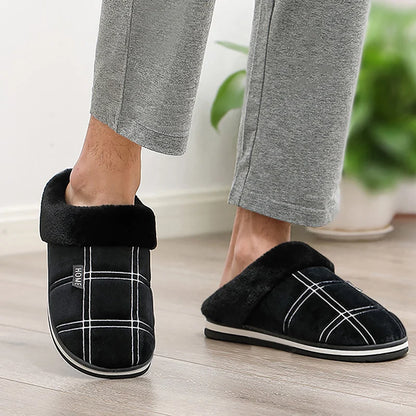 Pmoiste Men’s Soft Flannel Plaid House Slippers – Memory Foam Indoor Shoes